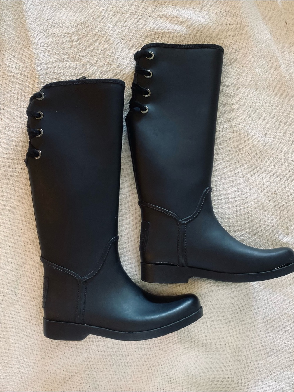 Coach Black Tall Lace-Back Rain Boots